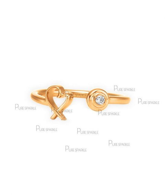 14K Gold 0.03 Ct. Diamond Heart Cuff Open Ring Fine Jewelry