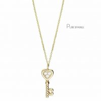 14K Gold 0.03 Ct. Diamond Heart-Key Charm Pendant Necklace Fine Jewelry