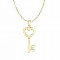 14K Gold 0.03 Ct. Diamond Love Heart Key Pendant Wedding Necklace