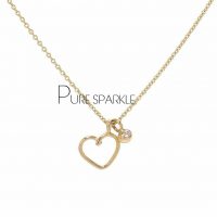 14K Gold 0.03 Ct. Diamond Love Heart Pendant Necklace Fine Jewelry