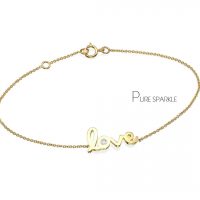 14K Gold 0.03 Ct. Diamond Love Script Chain Wedding BraceletFine Jewelry