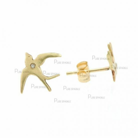 14K Gold 0.03 Ct. Diamond Minimalist Bird Studs Earrings Fine Jewelry