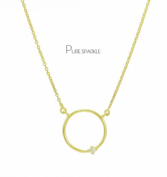 14K Gold 0.03 Ct. Diamond Open Circle Geometrical Necklace Fine Jewelry