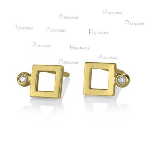 14K Gold 0.03 Ct. Diamond Square Shape Studs Earrings Fine Jewelry