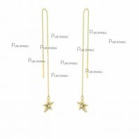 14K Gold 0.03 Ct. Diamond Star Shape Chain Threader Earring Fine Jewelry