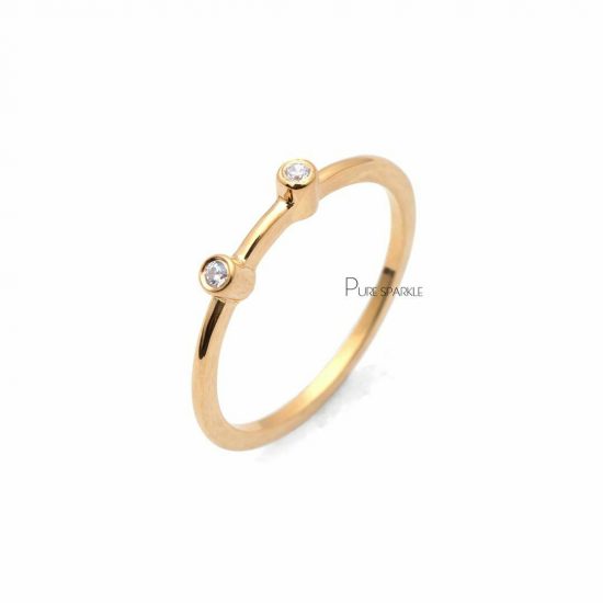 14K Gold 0.03 Ct. Diamond Thin Minimalist Band Ring Fine Jewelry