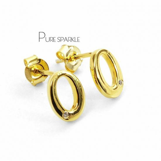 14K Gold 0.03 Ct. Diamond Tiny Oval Shape Minimalist Studs Fine Earrings
