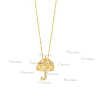 14K Gold 0.03 Ct. Diamond Umbrella Pendant Necklace Fine Jewelry