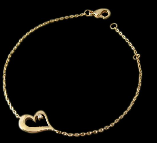 14K Gold 0.03 Ct. Diamond Unique Heart Friendship Bracelet Fine Jewelry