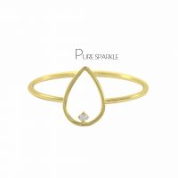 14K Gold 0.03 Ct. Solitaire Round Cut Diamond Open Pear Shape Fine Ring