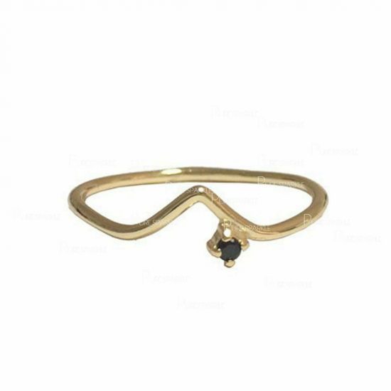 14K Gold 0.04Ct. Black Diamond Chevron Design Delicate Ring Fine Jewelry