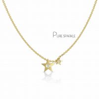 14K Gold 0.04 Ct. Diamond Double Star Necklace Christmas Fine Jewelry