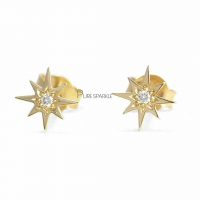14K Gold 0.04 Ct. Diamond Mini Starburst Studs Earrings Fine Jewelry
