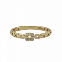 14K Gold 0.04 Ct. Diamond Unique Linked Chain Wedding Ring Fine Jewelry
