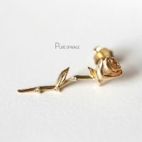 14K Gold 0.05 Ct. Diamond 23 mm Long Rose Flower Earrings Fine Jewelry