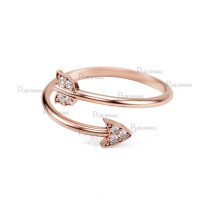 14K Gold 0.05 Ct. Diamond Arrow Cuff Love Ring Fine Jewelry Size -3 to 9