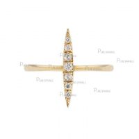 14K Gold 0.05 Ct. Diamond Delicate Bar Fine Ring Size- 3 to 8 US