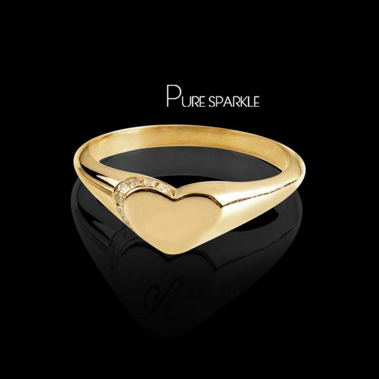 14K Gold 0.05 Ct. Diamond Love Heart Signet Wedding Ring Fine Jewelry