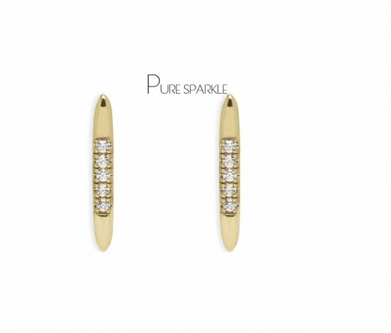 14K Gold 0.05 Ct. Diamond Minimalist Bar Studs Earrings Fine Jewelry