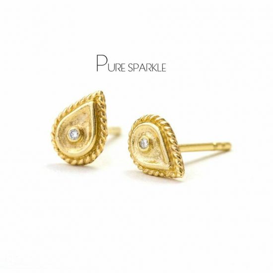 14K Gold 0.05 Ct. Diamond Pear Shape Studs Earrings Fine Jewelry