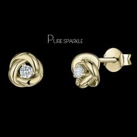 14K Gold 0.05 Ct. Diamond Tiny Love Knot Studs Earrings Fine Jewelry
