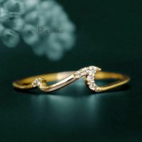 14K Gold 0.05 Ct. Diamond Wave Design Wedding Ring Fine Jewelry