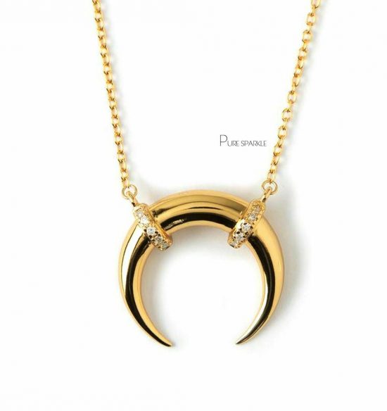 14K Gold 0.05 Ct. Pave Diamond Horn Design Pendant Necklace Fine Jewelry