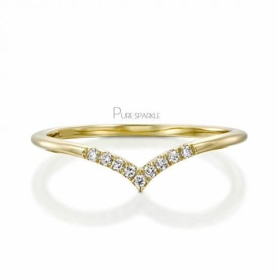 14K Gold 0.06 Ct. Diamond Chevron Design Wedding Ring Fine Jewelry