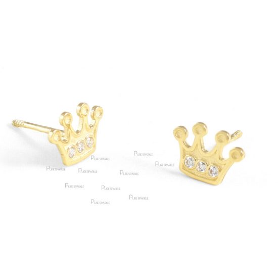 14K Gold 0.06 Ct. Diamond Crown Studs Earring Fine Jewelry-New Arrival