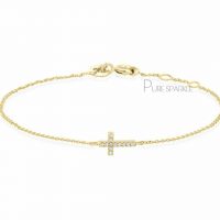 14K Gold 0.06 Ct. Diamond Crucifix Cross Jesus Piece Bracelet Fine Jewelry