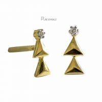 14K Gold 0.06 Ct. Diamond Double Triangle Mini Stud Earring Fine Jewelry