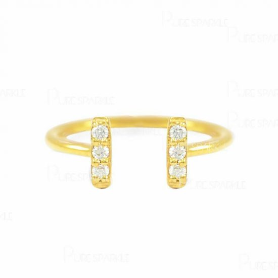 14K Gold 0.06 Ct. Diamond Mini Double Bar Cuff Ring Size - 3 to 8 US