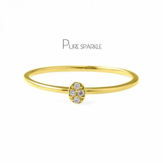 14K Gold 0.06 Ct. Diamond Simple Disc Ring Fine Jewelry Size - 3 to 8 US