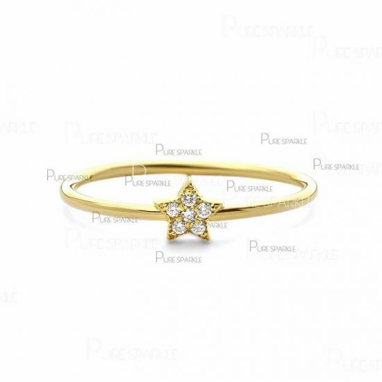 14K Gold 0.06 Ct. Diamond Star Band Ring Christmas Fine Jewelry