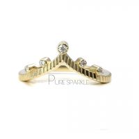 14K Gold 0.06 Ct. Diamond Unique Chevron Ring Wedding Fine Jewelry