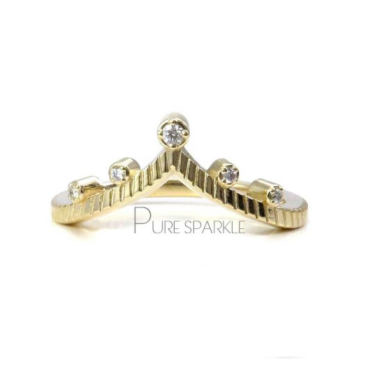14K Gold 0.06 Ct. Diamond Unique Chevron Ring Wedding Fine Jewelry
