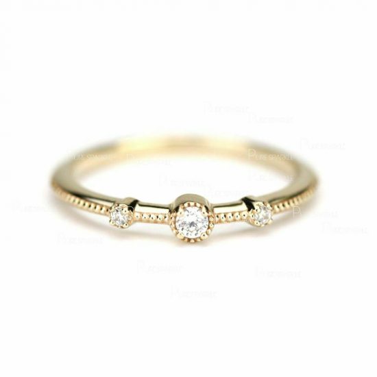 14K Gold 0.06Ct. Diamond Wedding Ring For Her Fine Jewelry Size-3 to 8US
