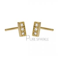14K Gold 0.06 Ct. Diamonds 5.5 mm Tiny Bar Stud Earrings Fine Jewelry