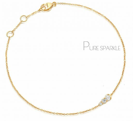 14K Gold 0.06 Ct. Three Diamond Minimalist Chain Bracelet Fine Jewelry