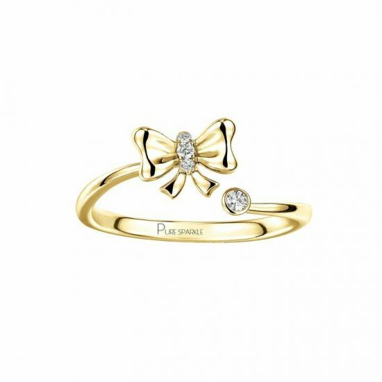 14K Gold 0.07 Ct. Diamond Bow Design Ring Gift For Your Loved One