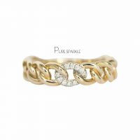14K Gold 0.07 Ct. Diamond Linked Chain Ring Fine Jewelry Size-3 to 8 US