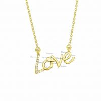 14K Gold 0.07 Ct. Diamond Love Pendant Necklace Fine Jewelry