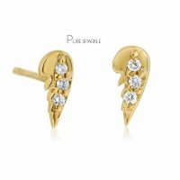 14K Gold 0.07 Ct. Diamond New Angel Wing Studs Earrings Fine Jewelry