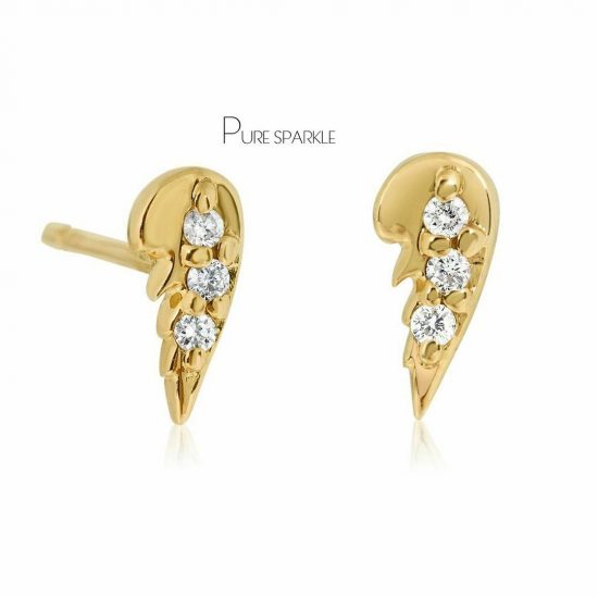 14K Gold 0.07 Ct. Diamond New Angel Wing Studs Earrings Fine Jewelry