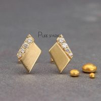 14K Gold 0.07 Ct. Diamond Rhombus Shape Studs Earrings Fine Jewelry