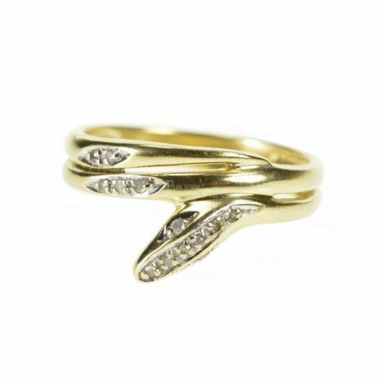 14K Gold 0.07 Ct. Diamond Serpent Snake Wrap Bypass Ring Fine Jewelry