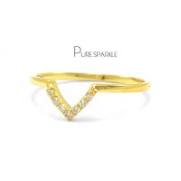 14K Gold 0.07 Ct. Diamond V Shape Fine Ring Jewelry Size - 3 to 8 US