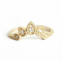 14K Gold 0.07 Ct. Diamond Vintage Crown Ring Delicate Christmas Jewelry