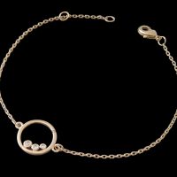 14K Gold 0.07 Ct. Three Diamond Circle Charm Bracelet Fine Jewelry