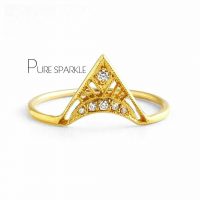 14K Gold 0.08 Ct. Diamond Antique Crown Design Vintage Ring Fine Jewelry